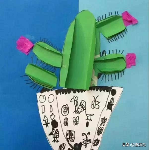可以贴在墙上用卡纸做的大仙人掌,手工卡纸仙人掌盆栽幼儿园