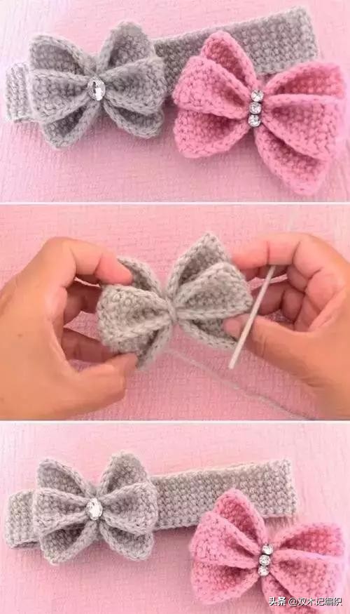蝴蝶结的钩法教程全过程,金边蝴蝶结钩针详细教程图解