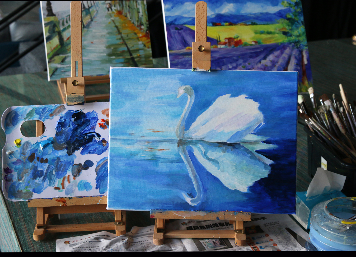 白天鹅黑天鹅油画,黑白天鹅背景图油画