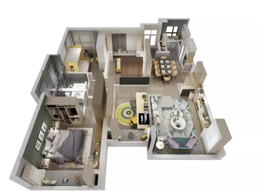 80平米二室一厅北欧风格设计图,80平方小户型装修北欧两室一厅