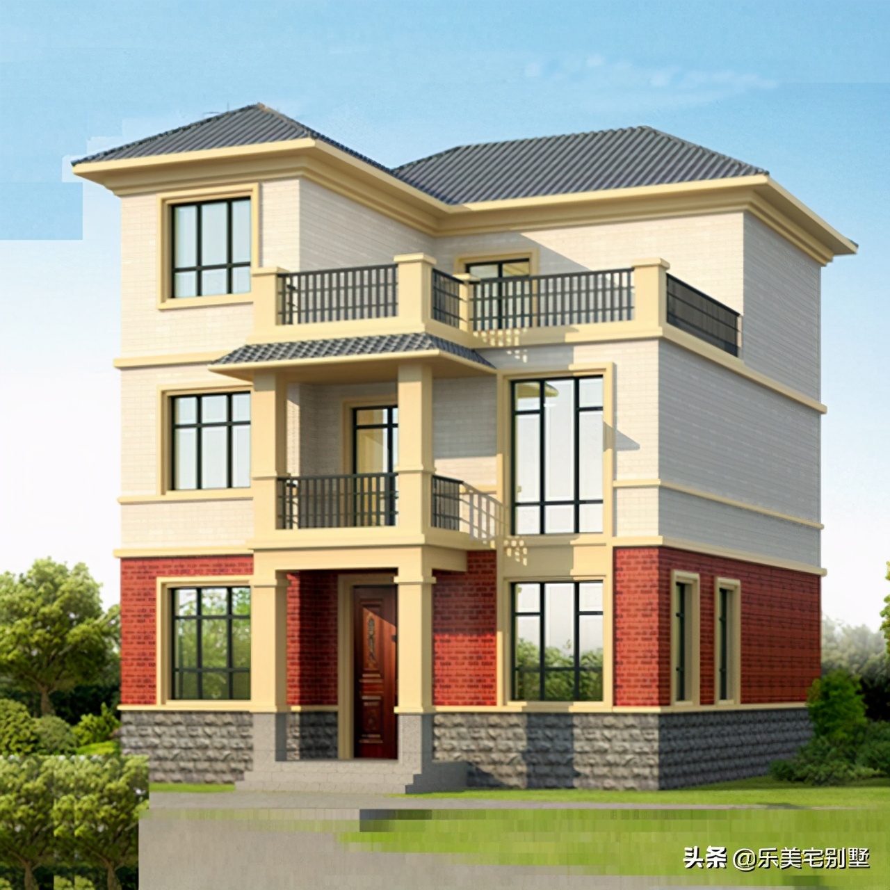 10x10米三层平顶别墅免费图纸,三层双拼复式9x10别墅户型图纸