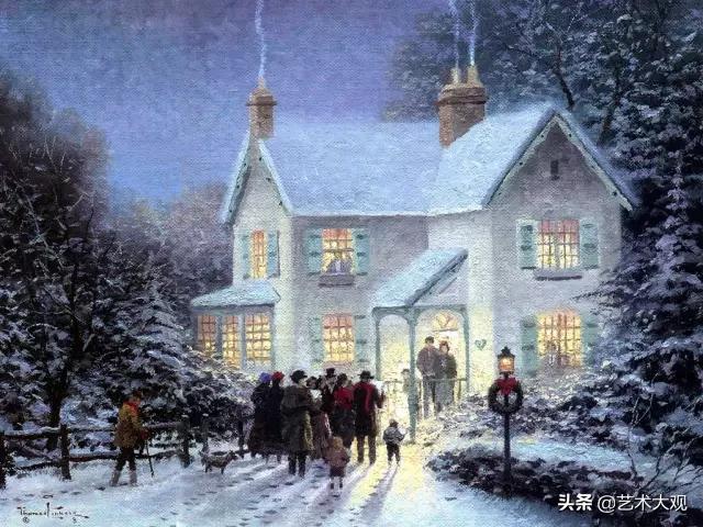 美式欧式田园风光油画,童话里的小屋子绘画