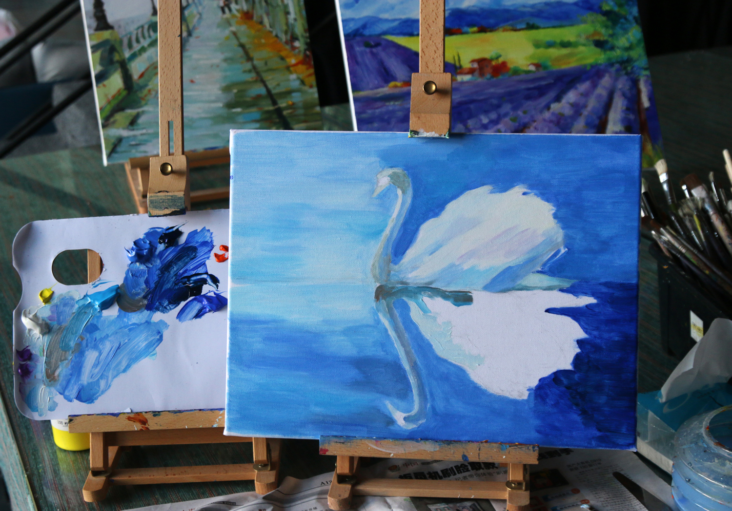 白天鹅黑天鹅油画,黑白天鹅背景图油画