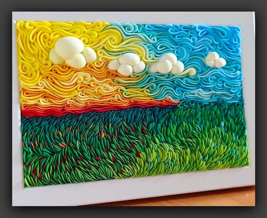 轻粘土手工风景画作品,超轻粘土制作简单的风景画