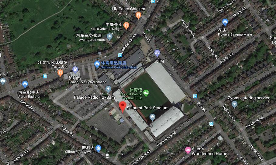 伦敦的著名足球场,用谷歌地图看地方