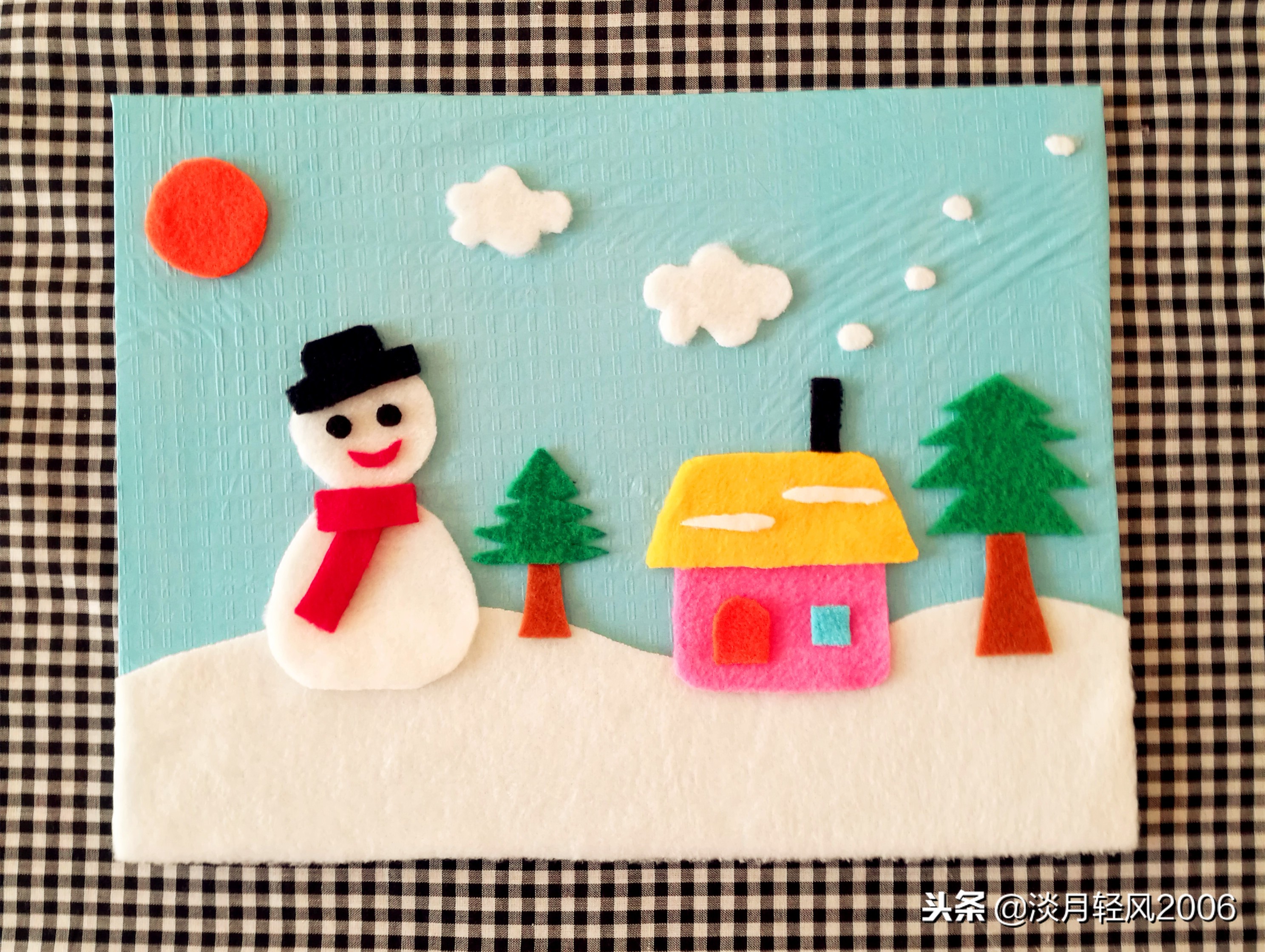 冬日布贴画制作,关于冬天的手工贴画