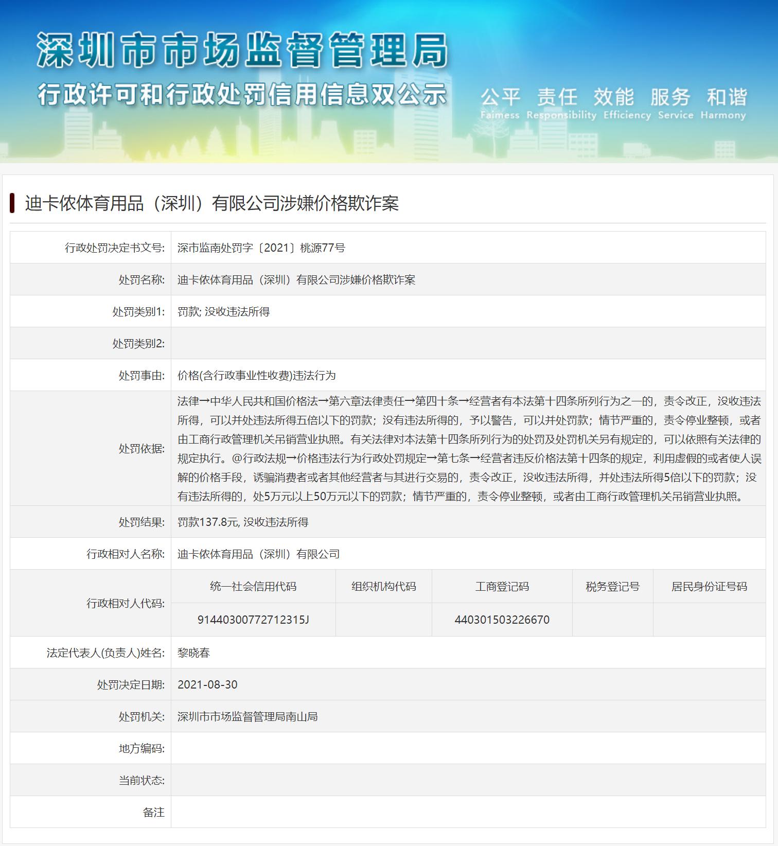 迪卡侬深圳公司被罚,迪卡侬侵权吗