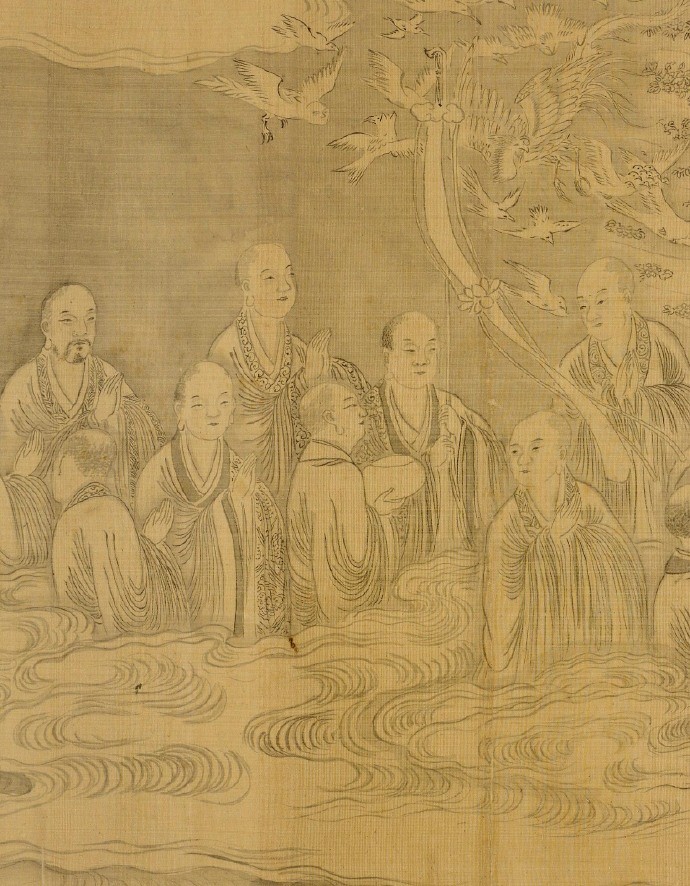 清代仿李公麟的白描长卷十八罗汉图，虽是仿作但还有些原作的风貌