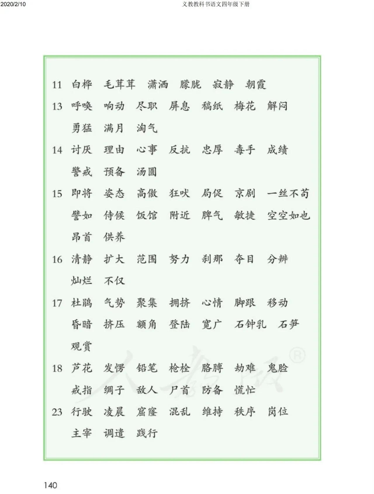 四年级下册语文预习笔记2020版,四年级语文下册第15课的预习笔记