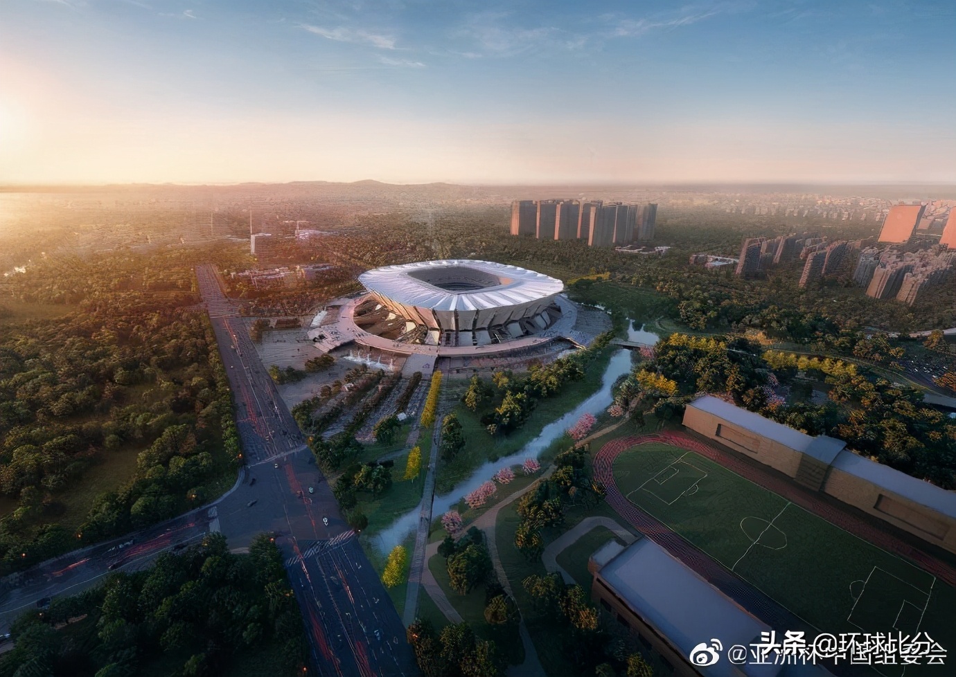 昆山专业足球场效果图,凤凰山足球场设计效果图