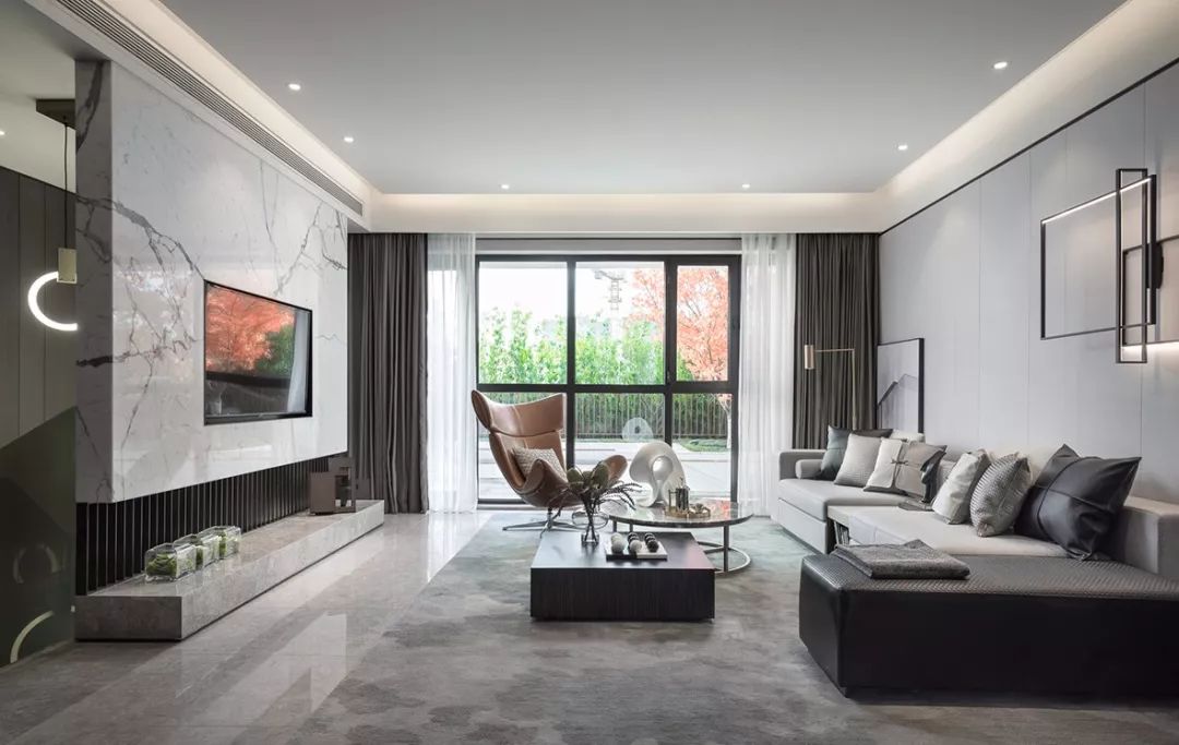 客厅地砖简约铺贴图,客厅维纳斯灰地砖效果图
