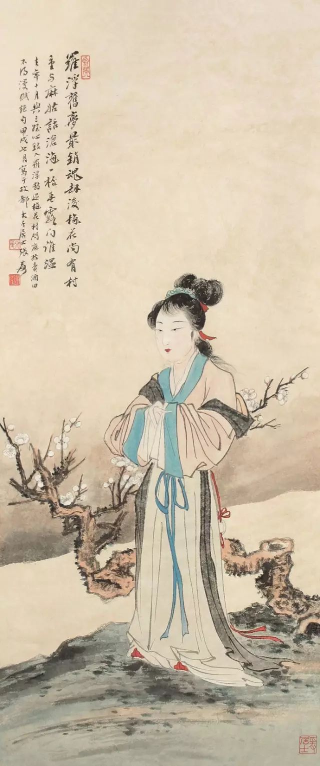 张大千画作美人鹦鹉图,张大千四大美人图真迹