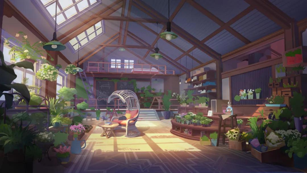 速写手绘花店场景,ins风花店过年店内布置场景