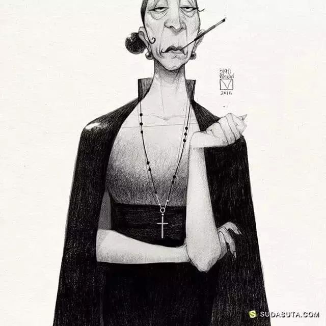 画动漫人物黑白插画素描,看似荒诞而有创意的素描插画