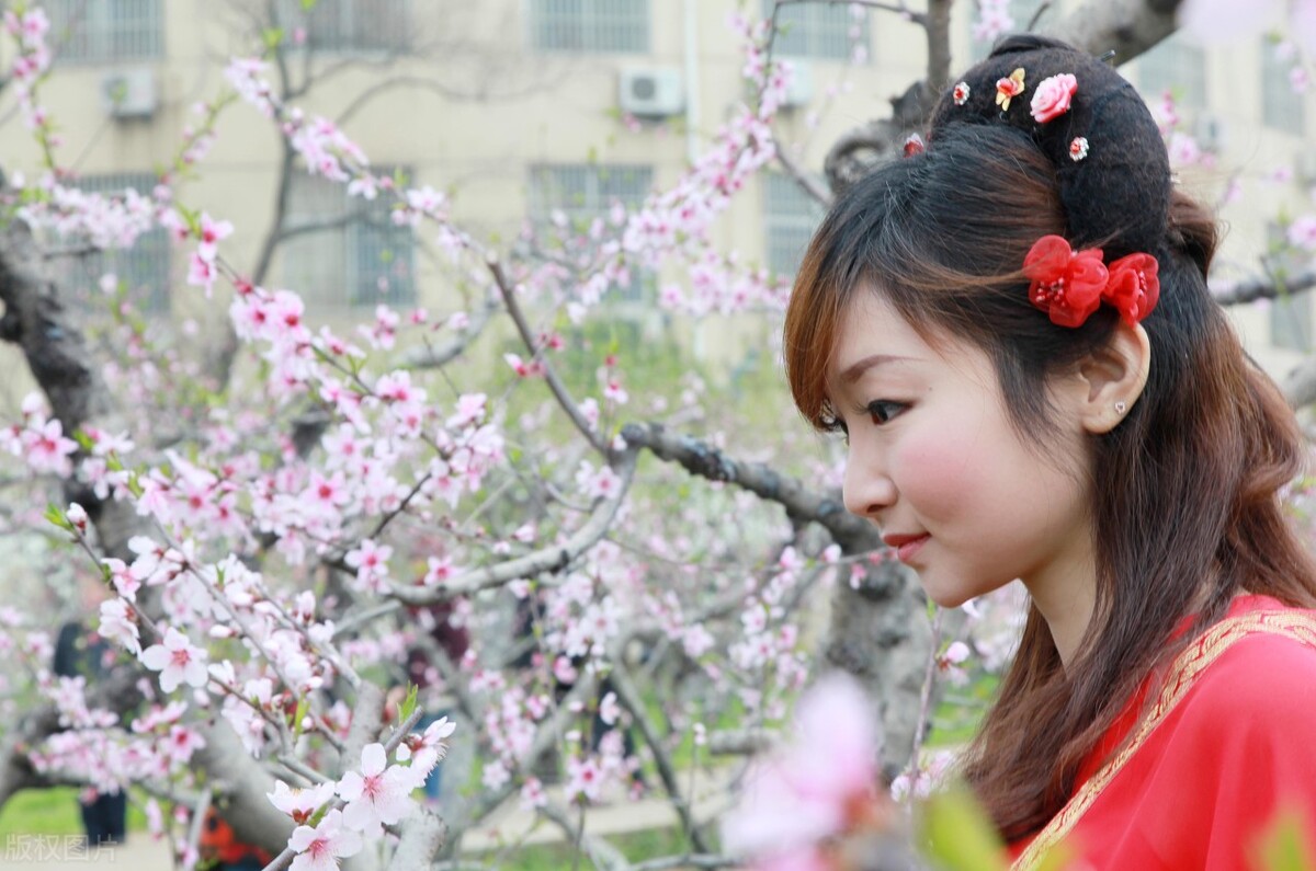 桃花林里的美女,桃花林中的美女