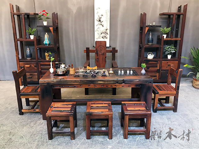 老船木茶桌椅组合现代简约茶几,原生态老船木茶几家用