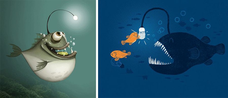 幼儿园美术创意画灯笼鱼,灯笼鱼儿童画创意