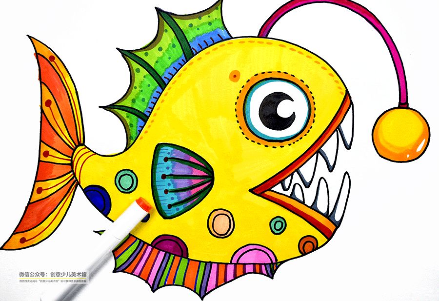 独一无二的创意儿童画灯笼鱼,大嘴灯笼鱼儿童创意画