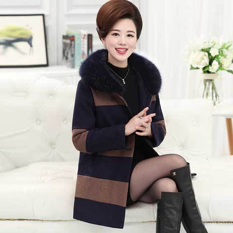 秋冬新款时尚毛呢外套爆款套装,老年人加绒加厚外套女装中长款