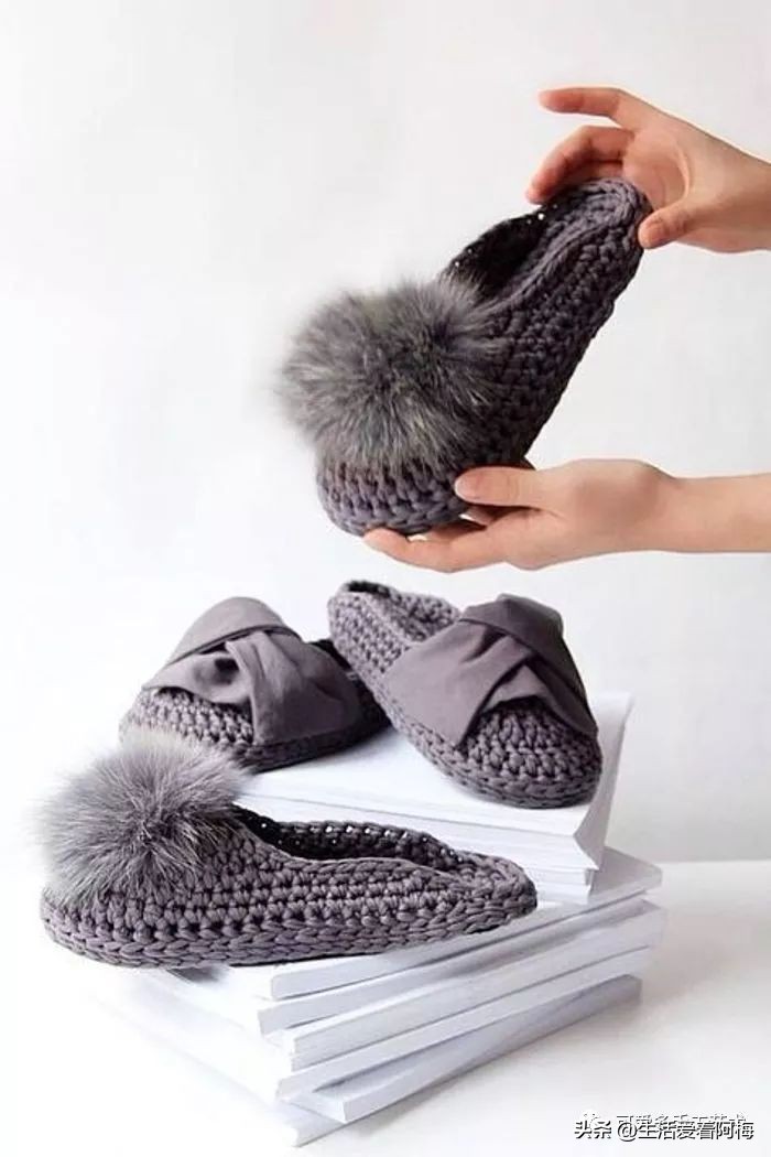 自己用毛线做布拖鞋,用布条线编拖鞋