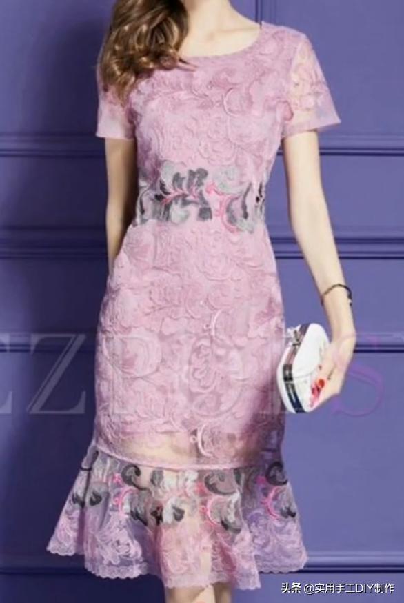 蕾丝镂空花连衣裙制作款式,钩花镂空蕾丝拼接连衣裙