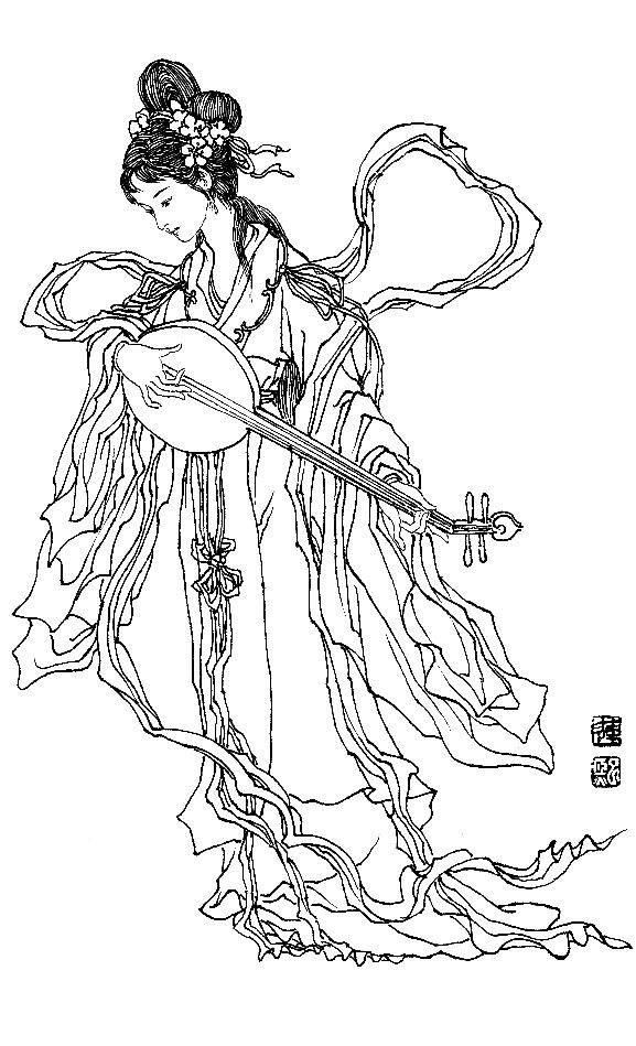 彭连熙工笔白描人物作品,工笔戏曲净角人物白描底稿