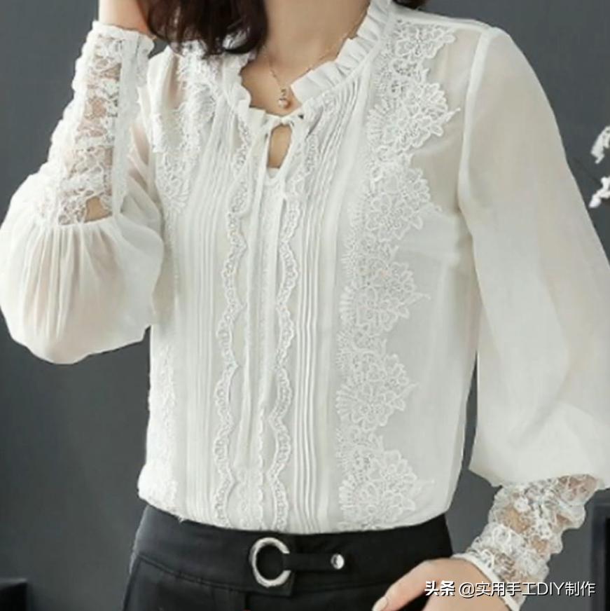 衬衫蕾丝上衣女设计感,新款设计感小众女装长袖蕾丝衬衫