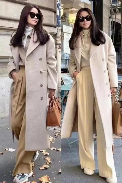 小个子冬款双面长款大衣气质穿搭,长款毛呢大衣女秋冬的气质穿搭