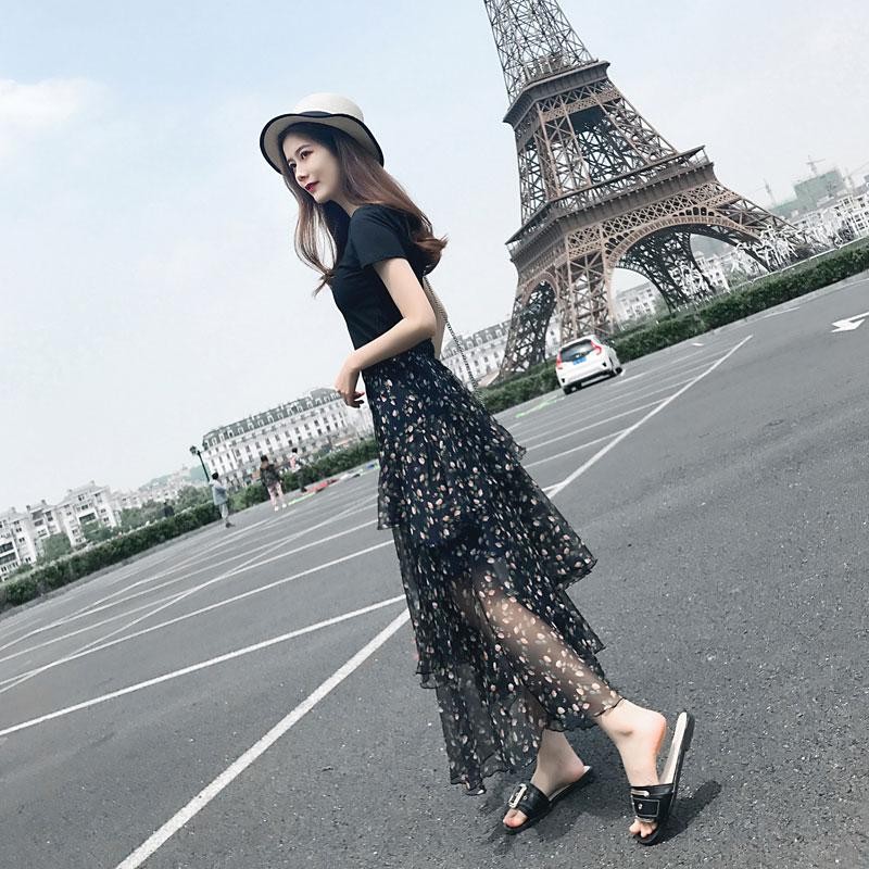 半身裙雪纺夏季穿搭复古,半身裙雪纺碎花夏季穿搭