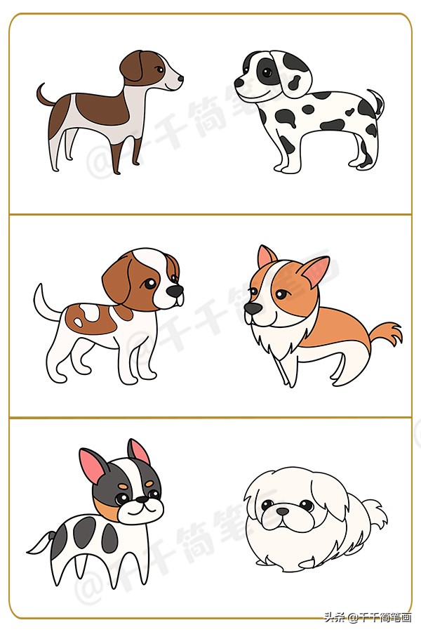 狗狗简笔画+合集，柯基，二哈，斗牛，秋田，泰迪，超详细