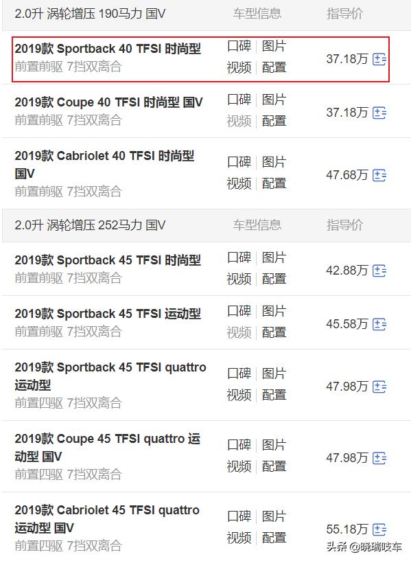 2019款奥迪A5现87折售，入门级版本32.5万，时尚走一波