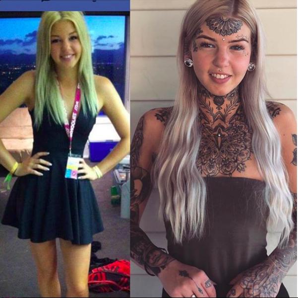 澳洲25岁蓝精灵女孩从头到脚98%纹身，秀600多个图案