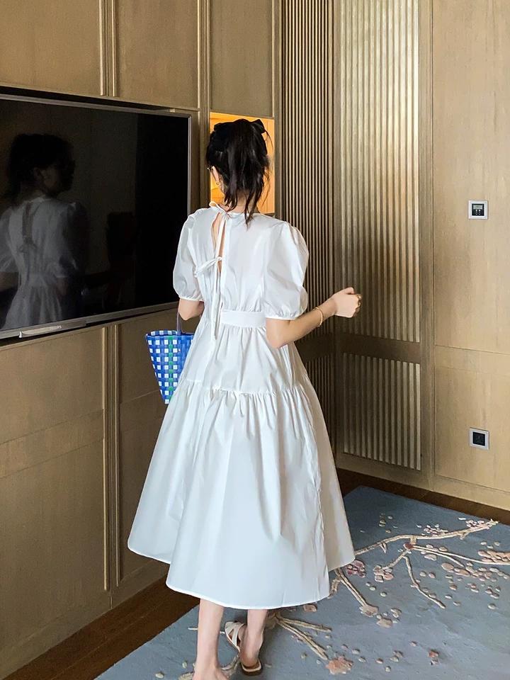 迪士尼联名甜美泡泡袖公主连衣裙,迪士尼泡泡袖连衣裙白色