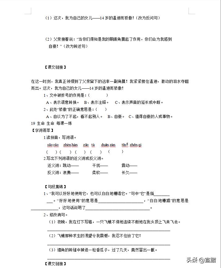 5.3天天练四年级下册语文答案2022,小学4年级下册语文一课一练习