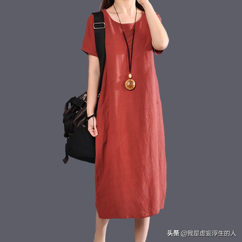 棉麻韩版宽松连衣裙120斤到220斤,180斤棉麻显瘦连衣裙时尚简洁大方