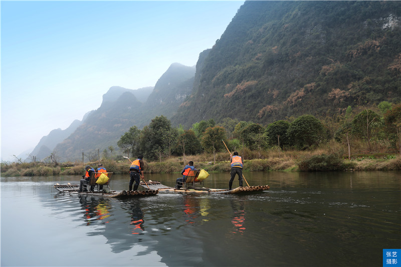 阳朔遇龙河8人船打水筏漂流,阳朔遇龙河竹筏八人筏