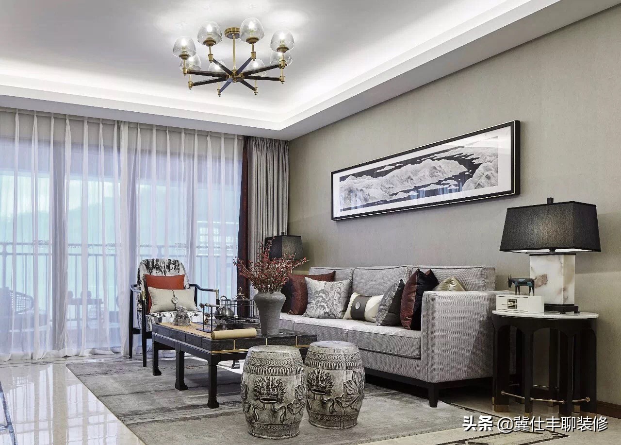 新中式沙发背景墙壁画图片大全,新中式沙发背景墙壁布简约效果图