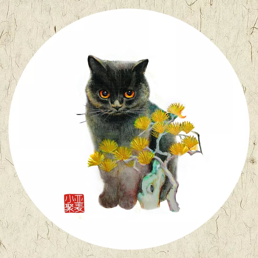 插画师笔下不同姿态的猫,一组与猫咪有关的古风插画作品