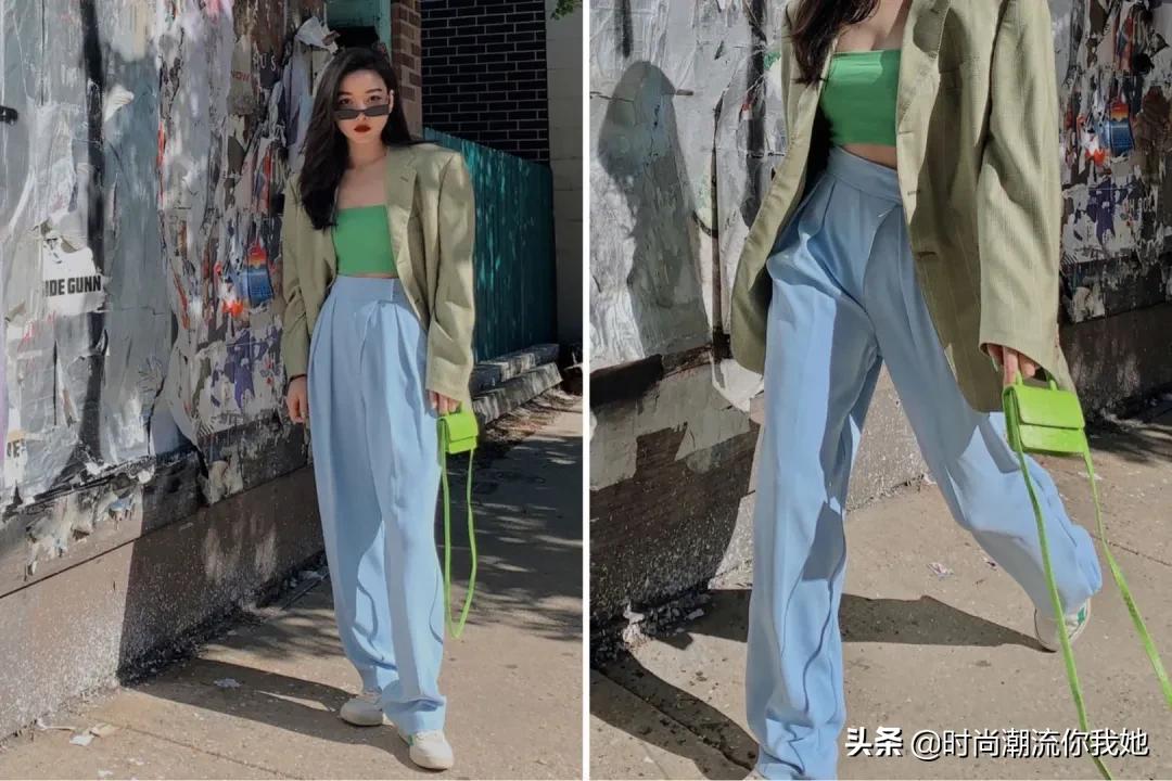 夏天穿马卡龙色系的长裤,马卡龙紫色裤子搭配