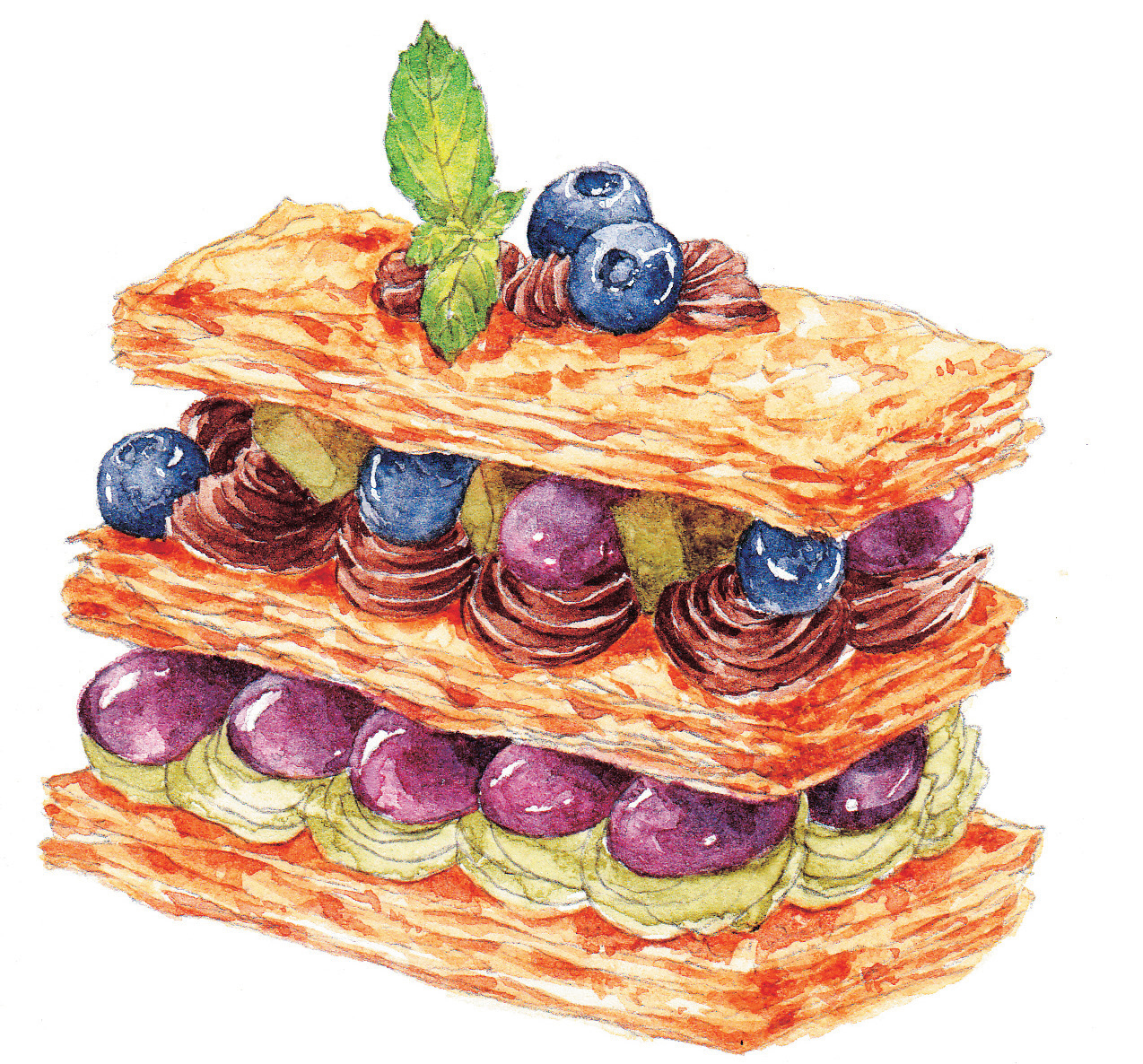 水彩葡萄蛋糕画法,水彩精致甜品教程