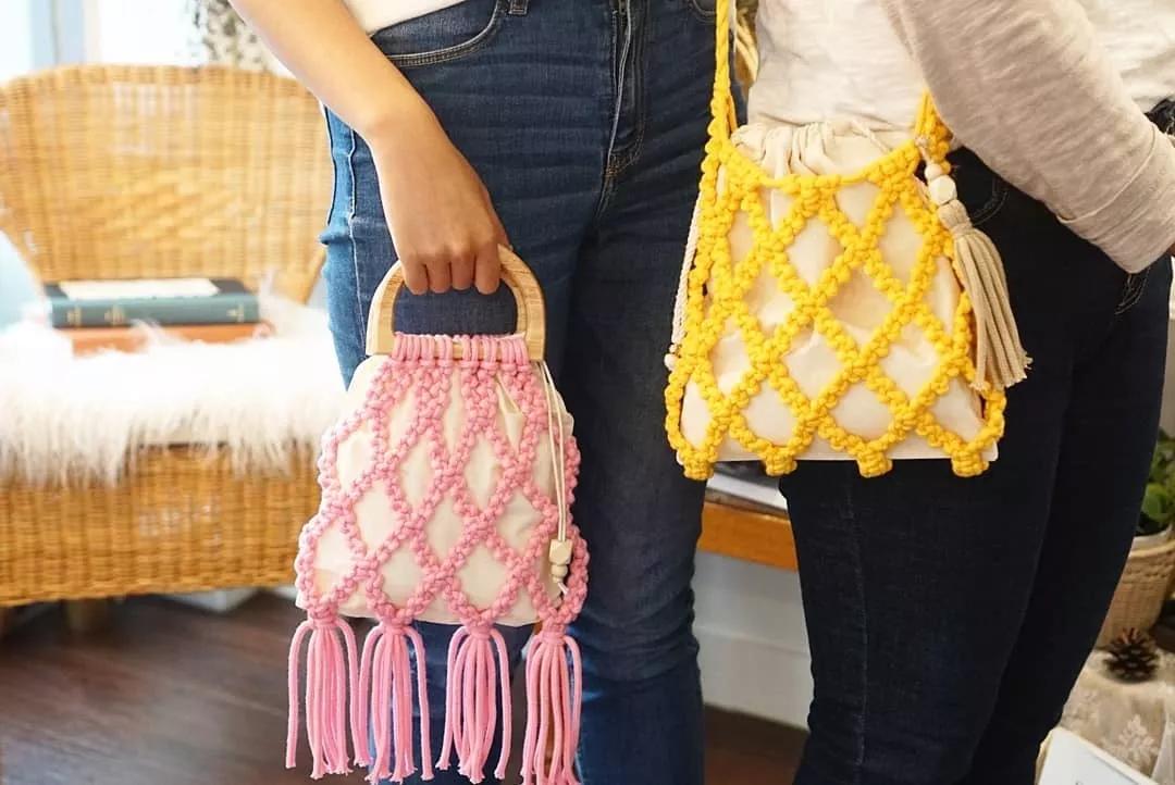 钩织网兜手袋,钩织收纳网兜小包最新