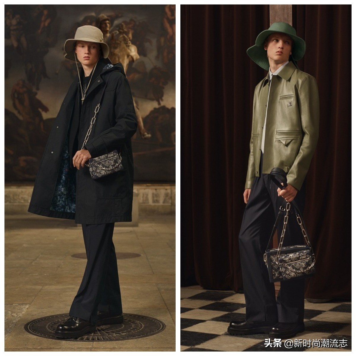 新男款lv包单肩斜挎包带按扣,lv2023早春男装包刺绣