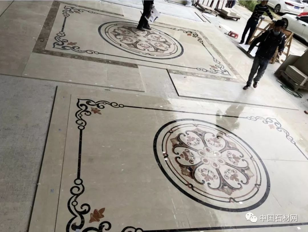 石材水刀加工方法,地面玄关石材水刀拼花效果图