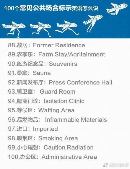 100个常见公共场所的英语标示，拿走不谢
