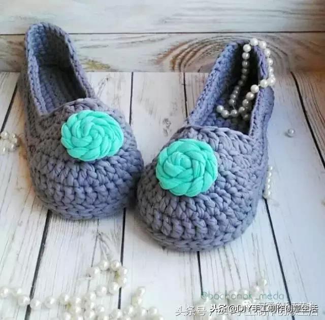 布条线桃花拖鞋编织教程,旧布条编拖鞋方法