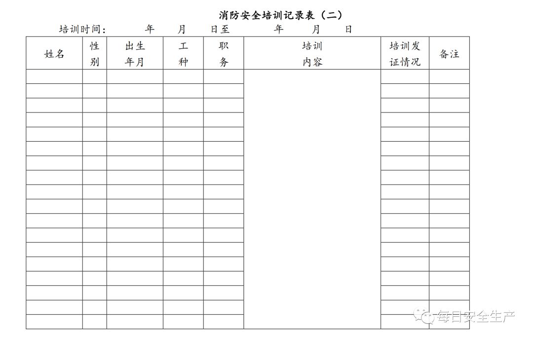 2019版消防安全表格,消防安全培训记录表格