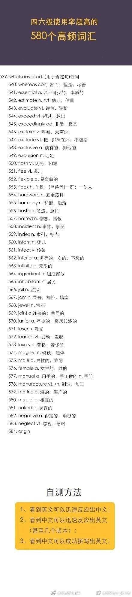 四六级使用超高的580个词汇,英语四六级重点高频词汇