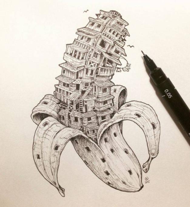 针管笔画向日葵,针管笔画100幅欣赏