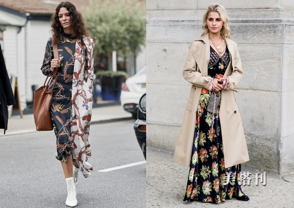 美到极致的印花连衣裙,秋季气质印花法式修身减龄连衣裙