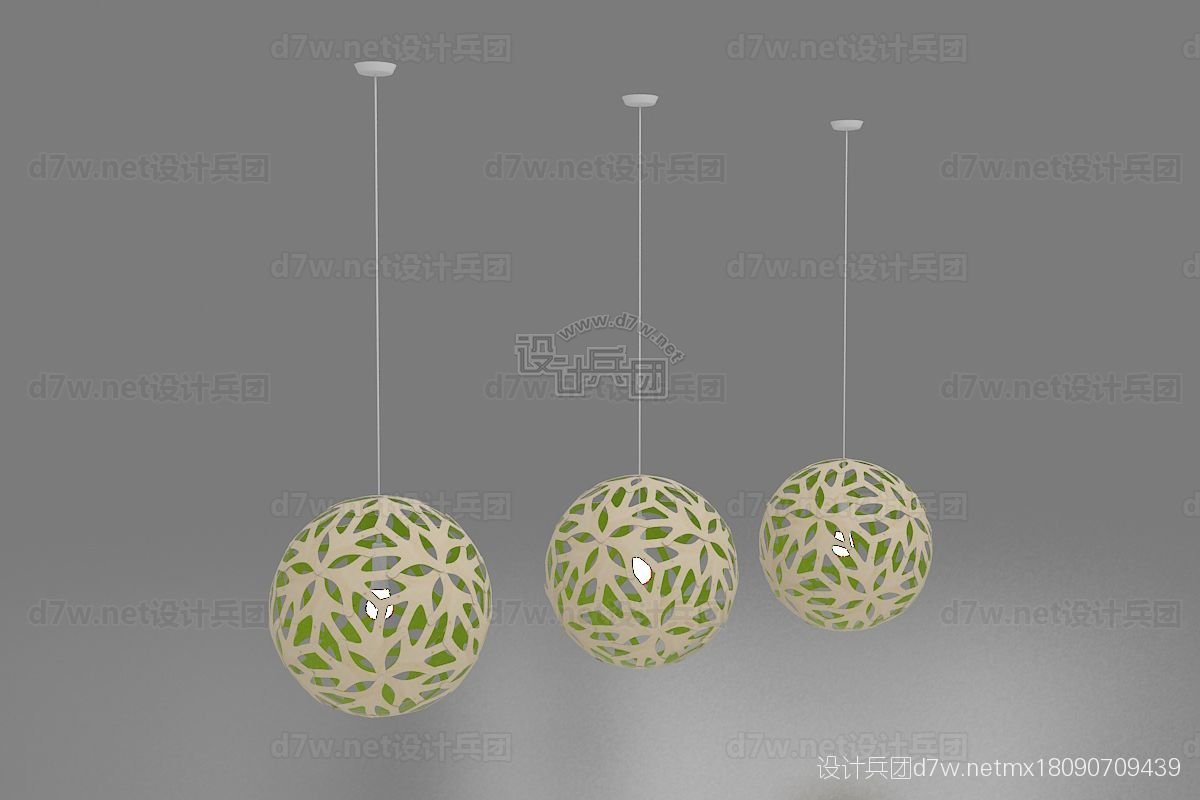 中式镂空格栅吊灯3d模型,单头小吊灯效果图